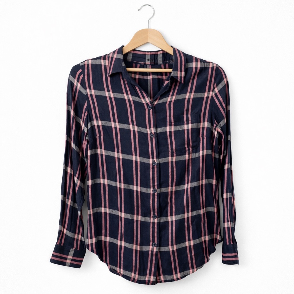 Banana Republic Navy and Pink Checkered Shirt Size Small